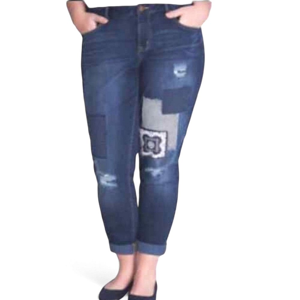 LANE BRYANT Patchwork Distressed Ankle Jeans Size 20